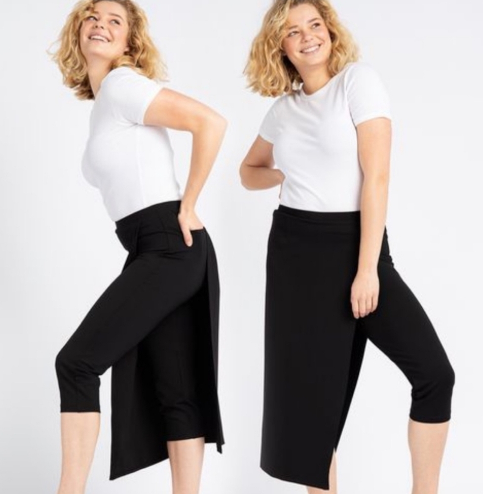 Betabrand Versatile Black Midi Skirt